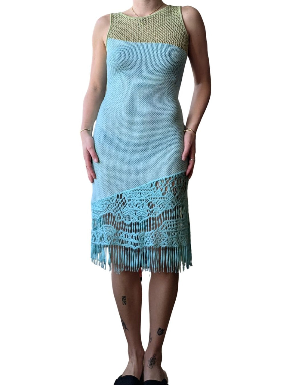 Christian Lacroix Bazar Circa 1996-97 Asymmetric Beachwear Crochet Fringe Dress