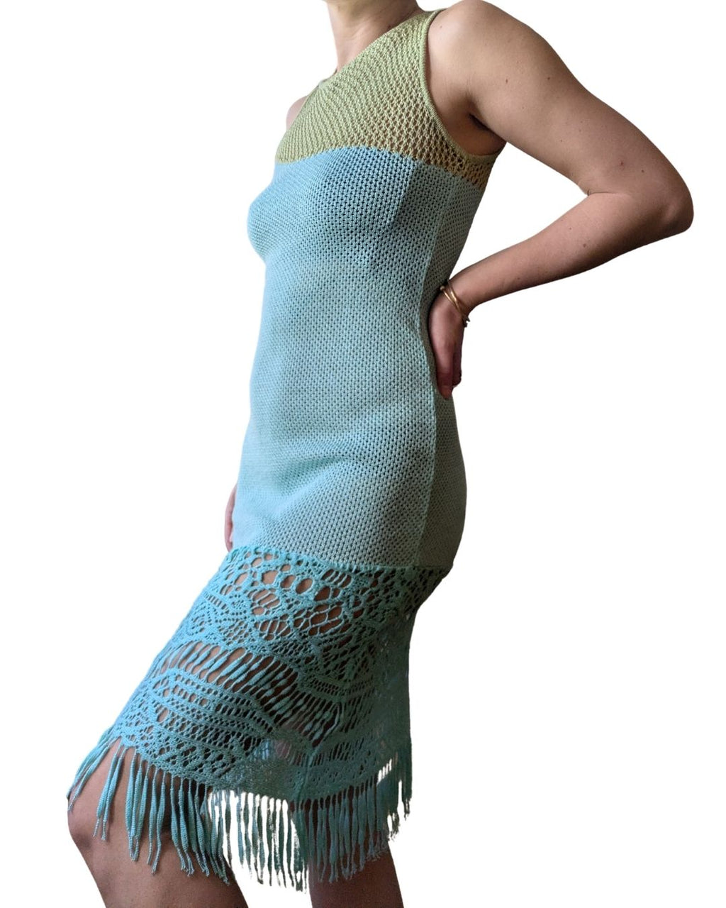 Christian Lacroix Bazar Circa 1996-97 Asymmetric Beachwear Crochet Fringe Dress