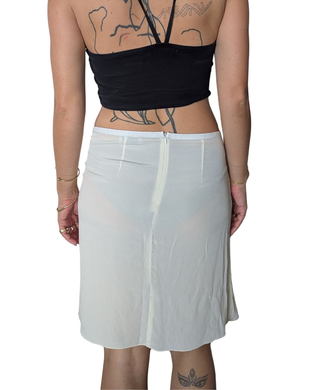 John Richmond 2000s Cream Chiffon Asymmetric Wrap Skirt — Baroque Cross Embroidery
