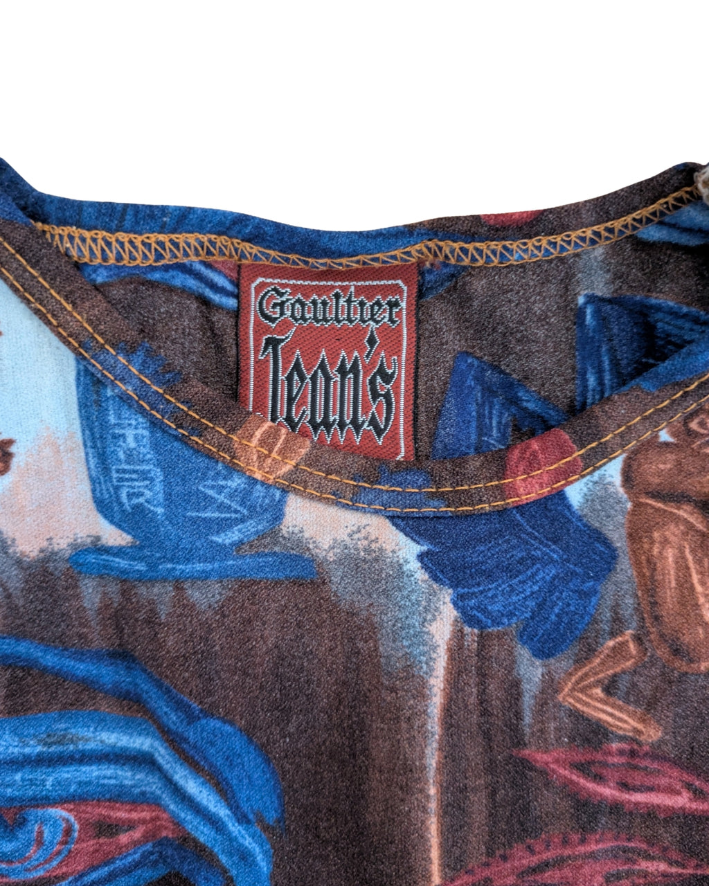 Jean Paul Gaultier Jeans Spring/Summer 1997 Egyptian Print Mesh Midi Dress
