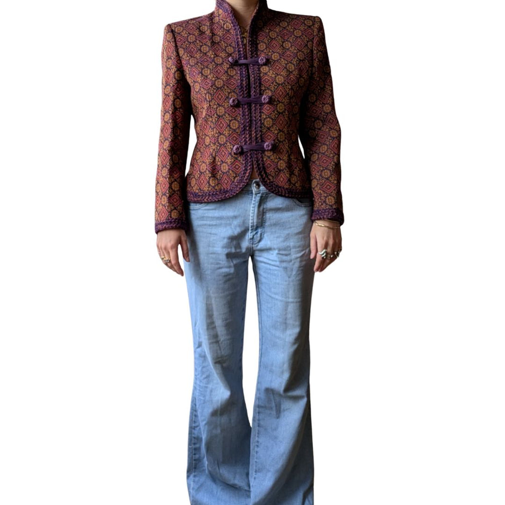Jean-Louis Scherrer Boutique 1980s Jacquard Mao Collar Jacket