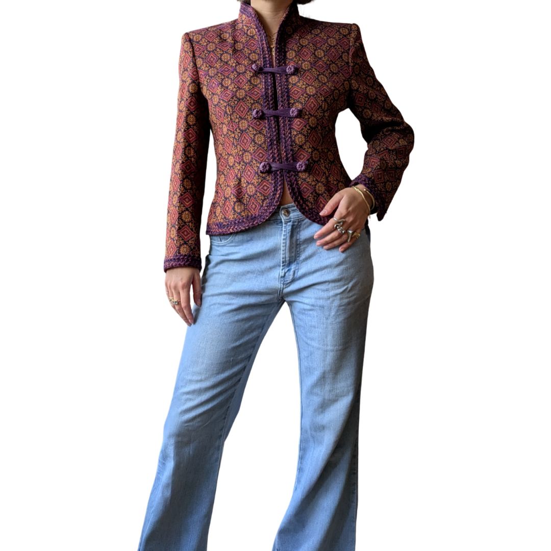 Jean-Louis Scherrer Boutique 1980s Jacquard Mao Collar Jacket