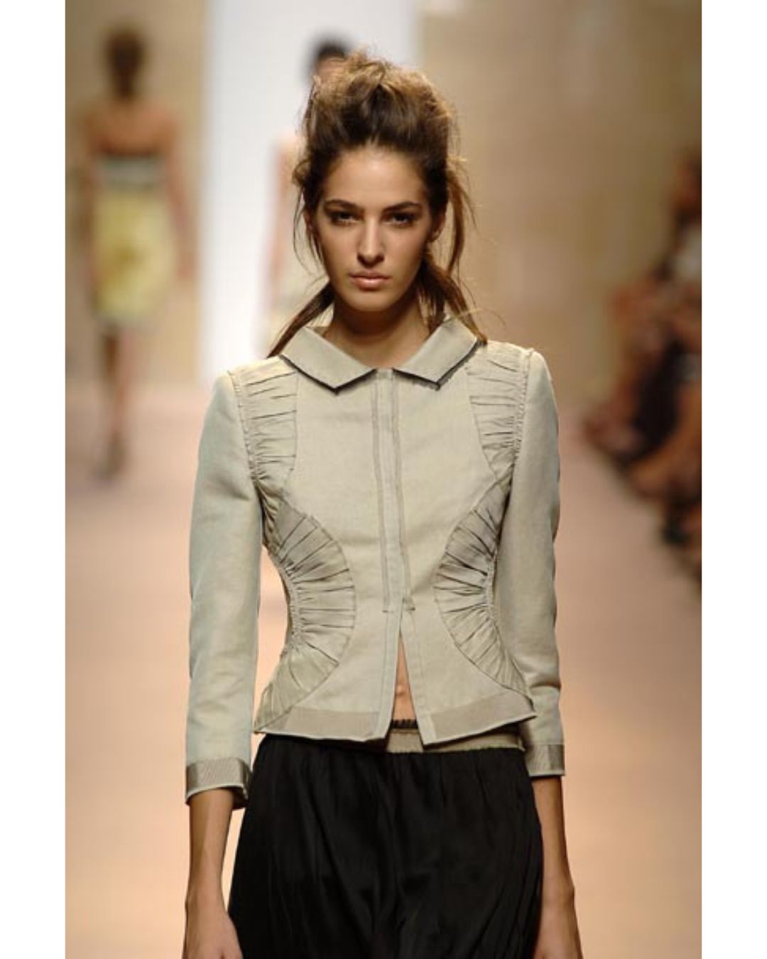 Alberta Ferretti Spring/Summer 2006 Runway Olive Green Cotton & Silk Skirt Suit