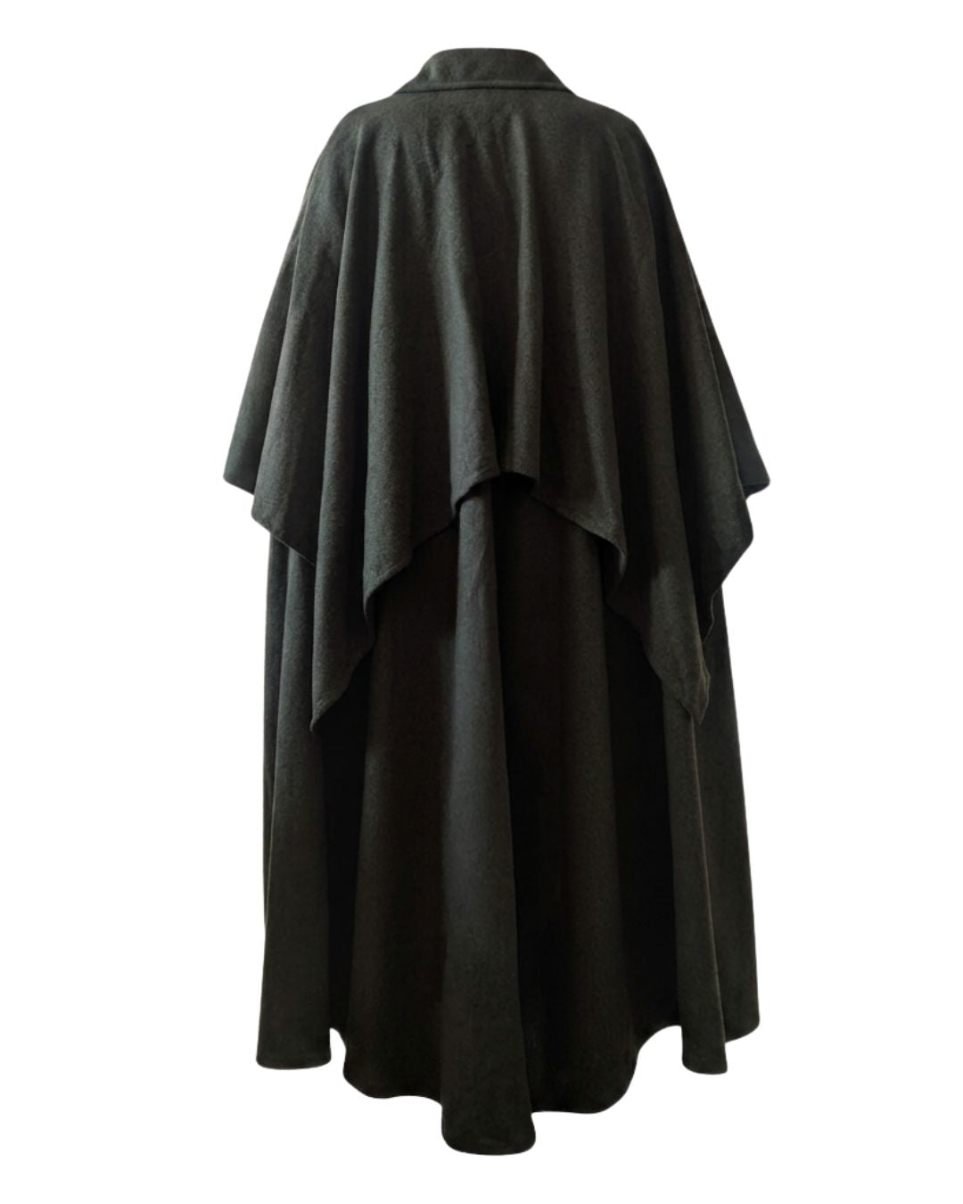 Lanvin Paris Circa 1981 Long Wool Cape — Muted Olive Green
