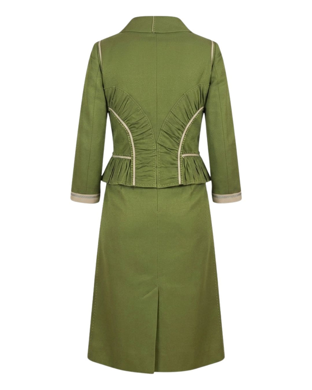 Alberta Ferretti Spring/Summer 2006 Runway Olive Green Cotton & Silk Skirt Suit