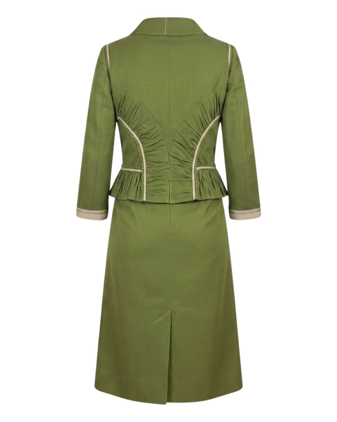 Alberta Ferretti Spring/Summer 2006 Runway Olive Green Cotton & Silk Skirt Suit