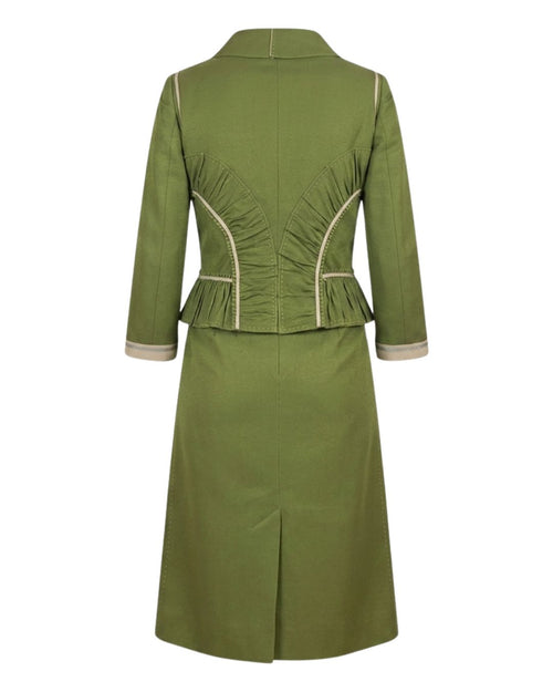 Alberta Ferretti Spring/Summer 2006 Runway Olive Green Cotton & Silk Skirt Suit