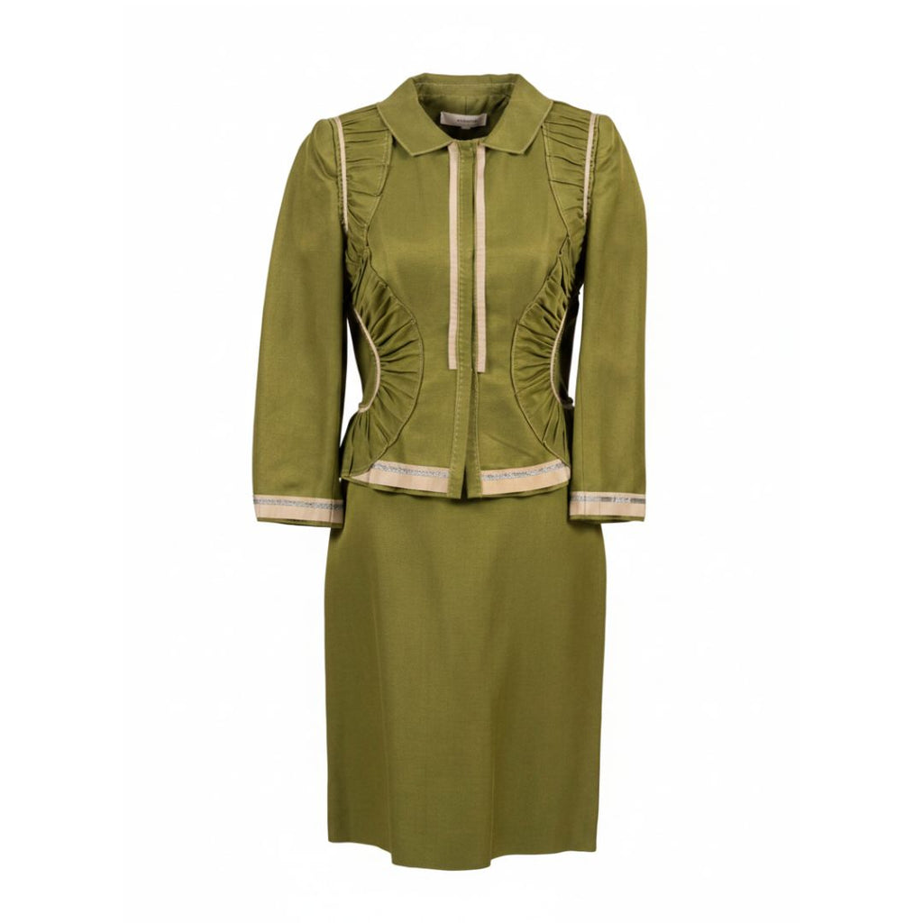 Alberta Ferretti Spring/Summer 2006 Runway Olive Green Cotton & Silk Skirt Suit