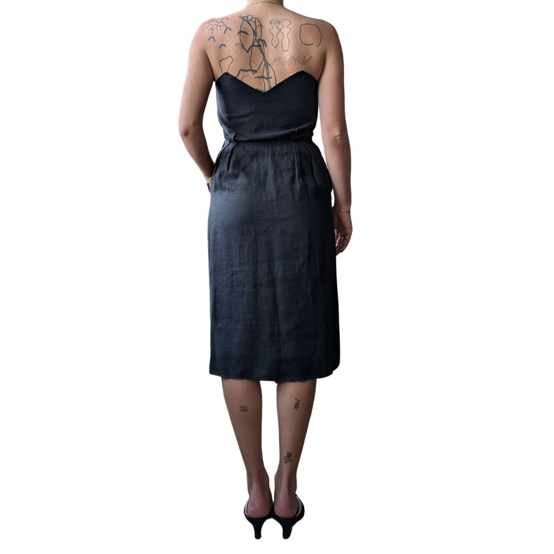Christian Dior Boutique 1990s Black Linen Bustier Dress — Ferré Era