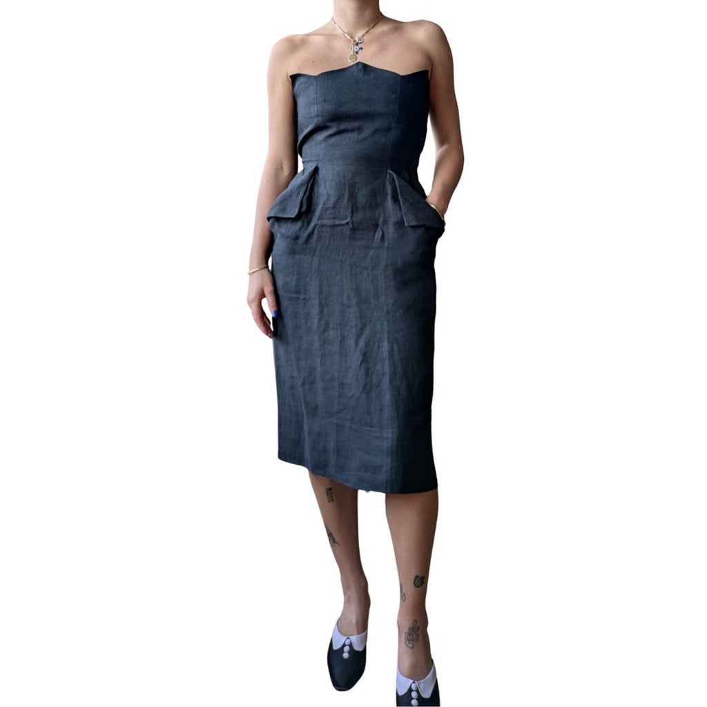 Christian Dior Boutique 1990s Black Linen Bustier Dress — Ferré Era