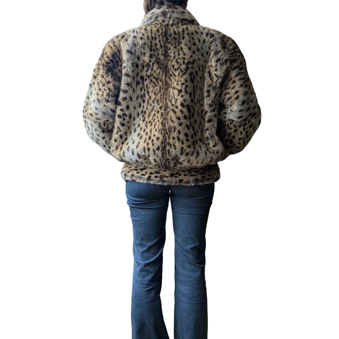 Jean Louis de Paris Circa 1980s-90s Faux Fur Leopard Print Jacket — Shawl Collar