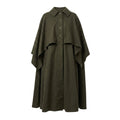 Lanvin Paris Circa 1981 Long Wool Cape — Muted Olive Green