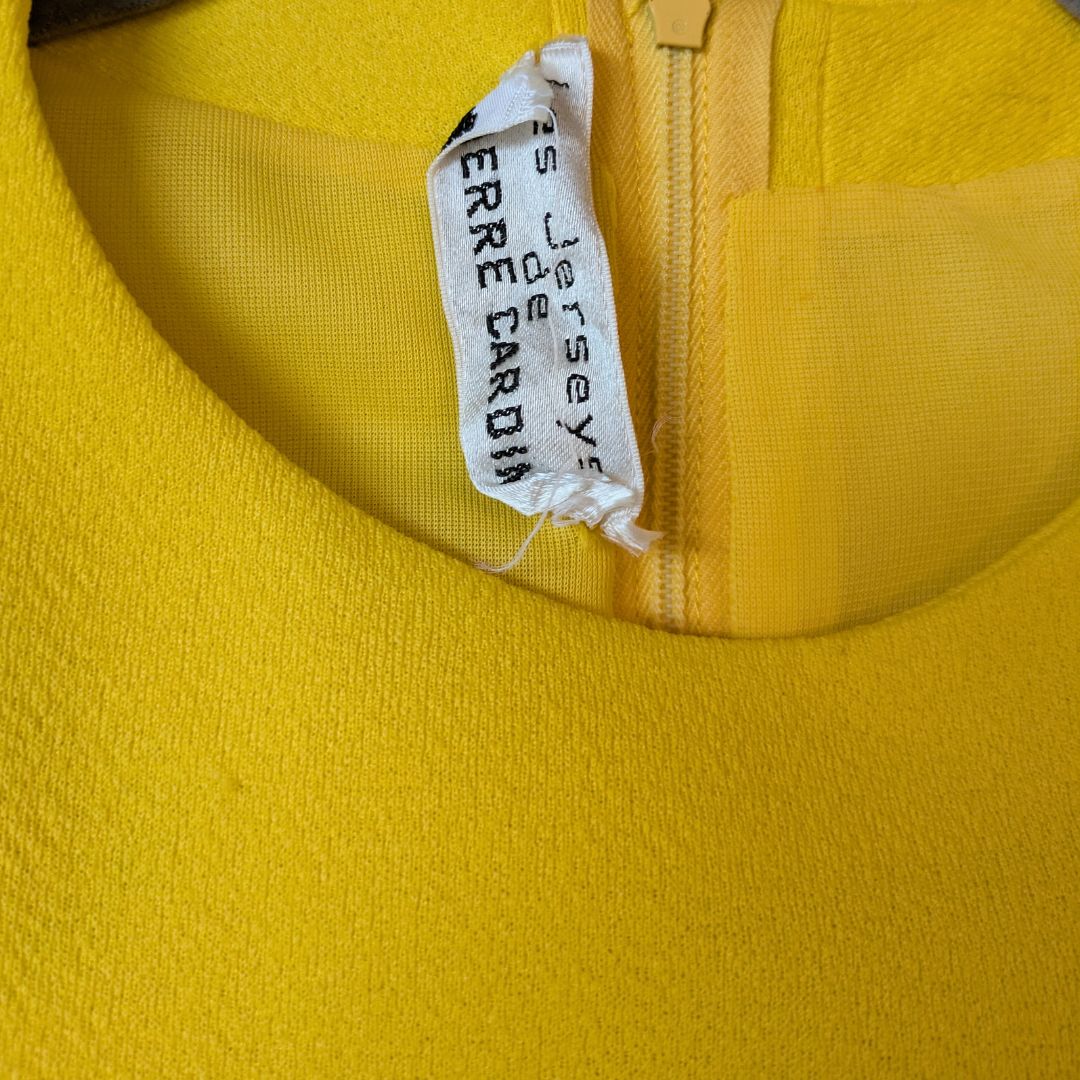 Pierre Cardin Circa 1968-1970 Space Age Yellow Jersey Mini Dress